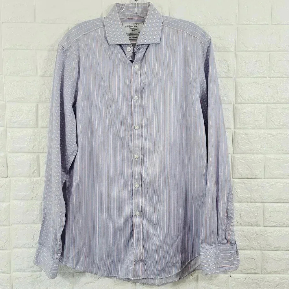 Charles Trywhitt Jermyn Street Men's 15.5 Striped Button Down Shirt Long Sleeve
